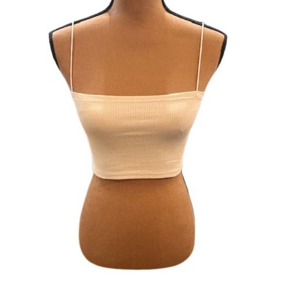 Zara Ribbed Two-Shoulder Strap Tube Top in Beige – Size Small - Picture 1 of 5